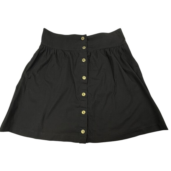 Tropical Wear Black Cotton Button Front A-Line Skirt Lightweight Pockets Girly M - Picture 1 of 10